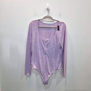 Adore Me Long Sleeve Bodysuit Women's XL Lavender Purple Henley Scoop Neck NWT